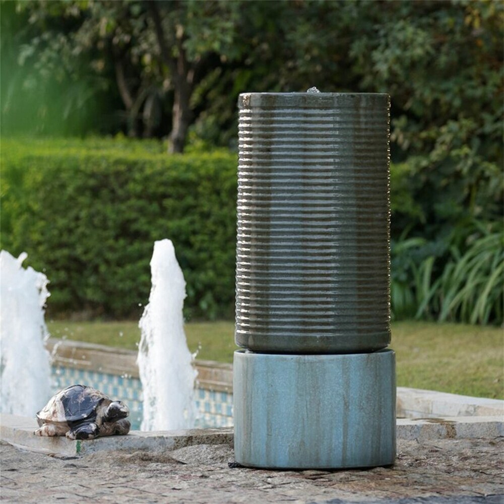 Large Round Ribbed Tower Water Fountain