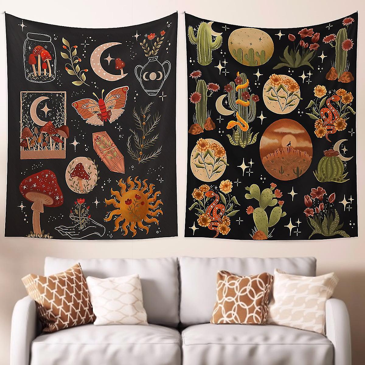 2pcs Tapestry Flower Vines Tapestries Bohemian Tapestries Moon Starry Mushroom Chart For Room