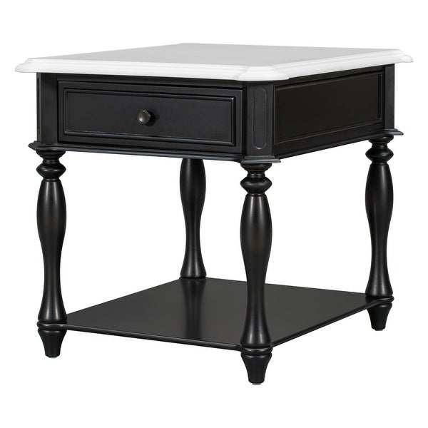 Classical End Table with Open Styled Shelf Large Storage Space，Side Table Drawer with Metal Handles for Living Room