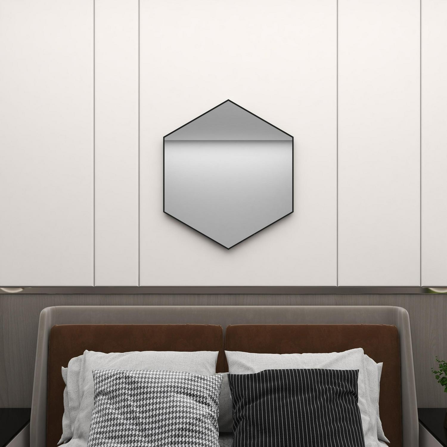 Cosmoliving by Cosmopolitan 24 x 21 Black Hexagon Shaped Wall Mirror with Thin Minimalistic Frame