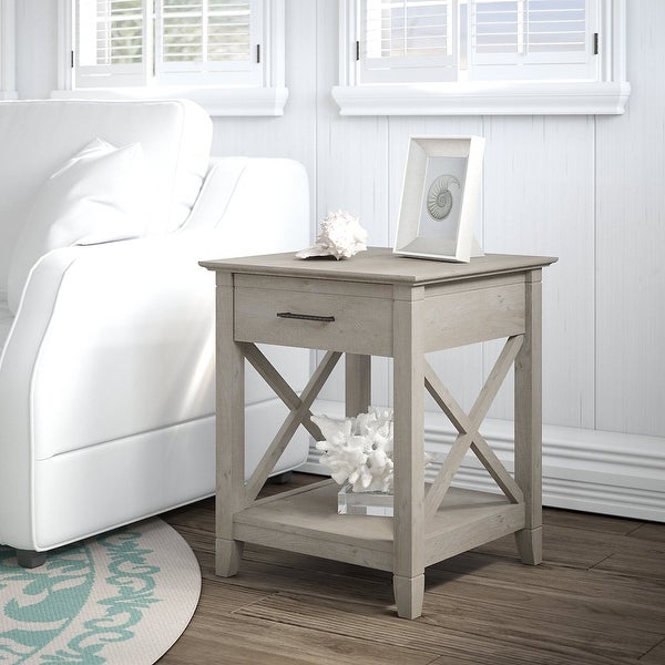 Key West End Table with Storage in Washed Gray