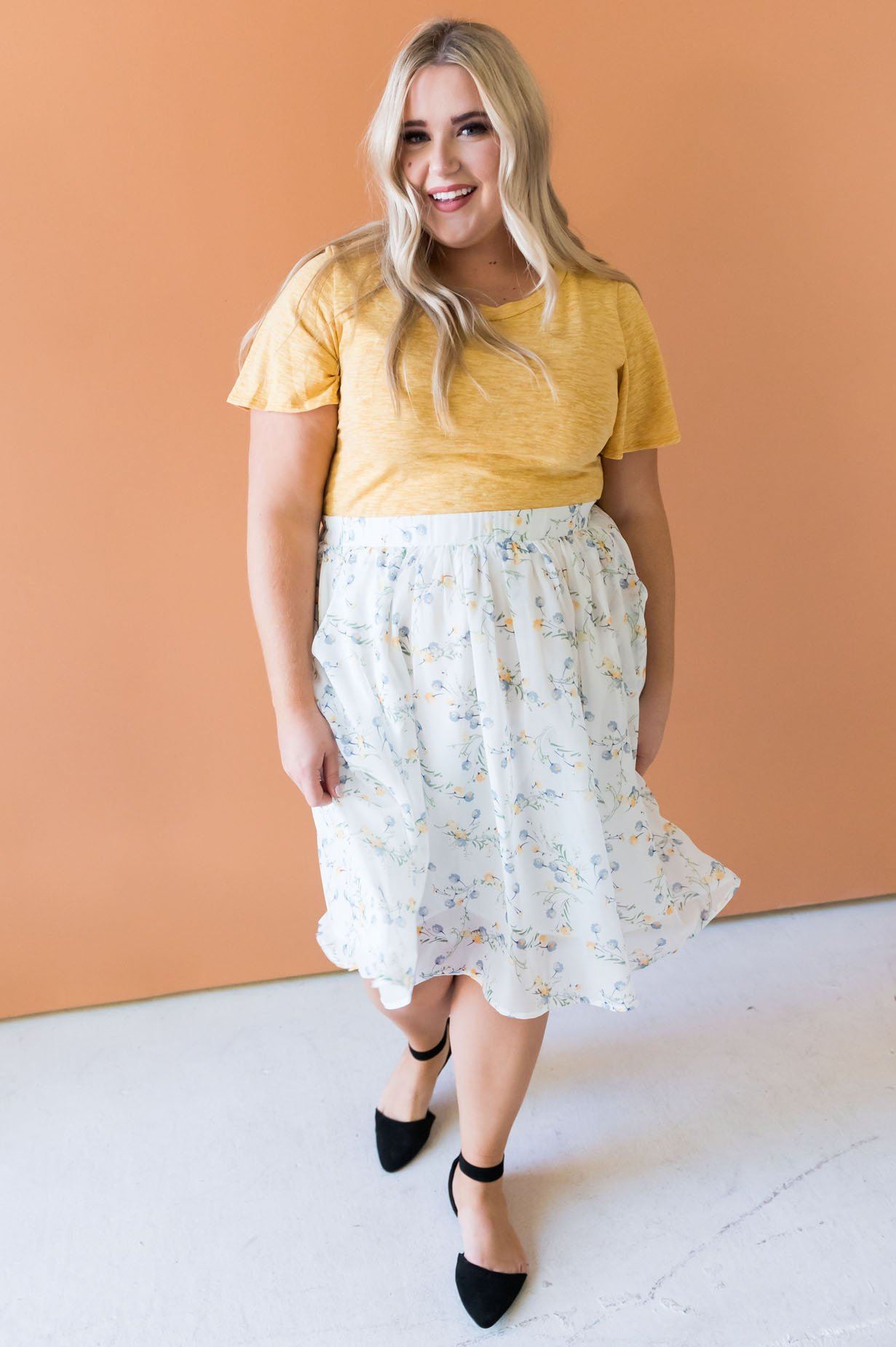 Blue & Yellow Poppy Chiffon Skirt