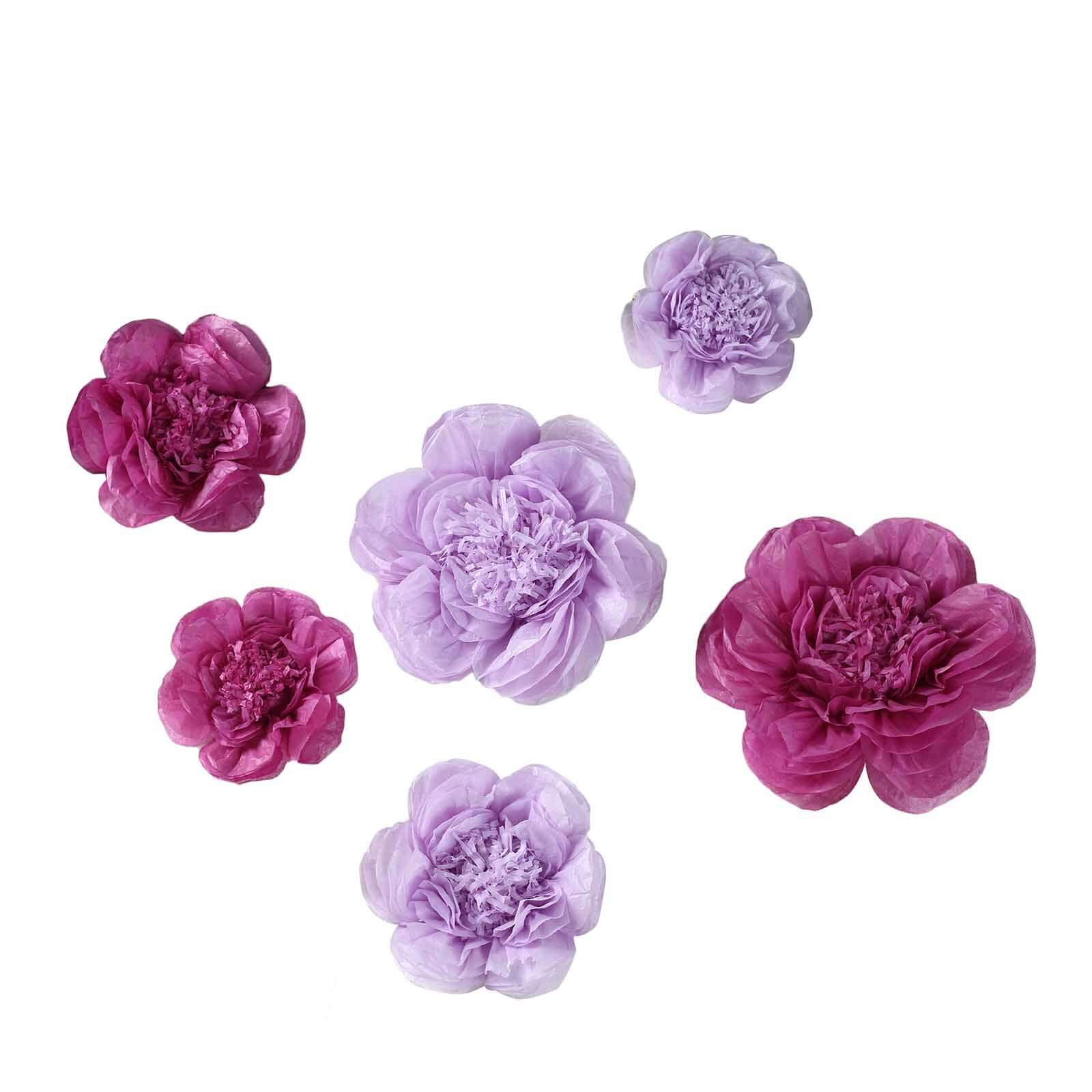 Set of 6 Lavender / Eggplant Peony 3D Paper Flowers Wall Decor 7