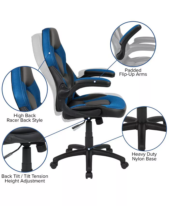 EMMA+OLIVER Gaming Desk And Racing Chair Set With Cup Holder And Headphone Hook