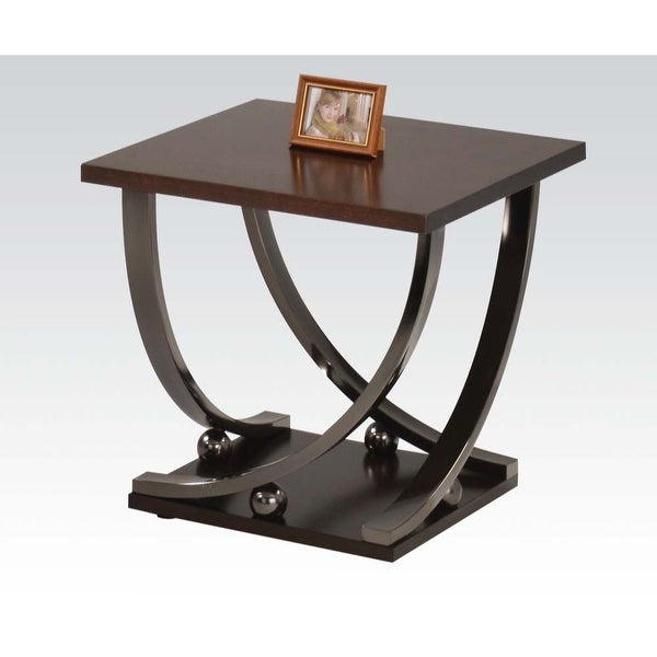 Modern Style Isiah Square End Table with Bottom Shelf， Black Nickel