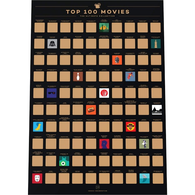 Enno Vatti Top 100 Movies Scratch Off Poster Black