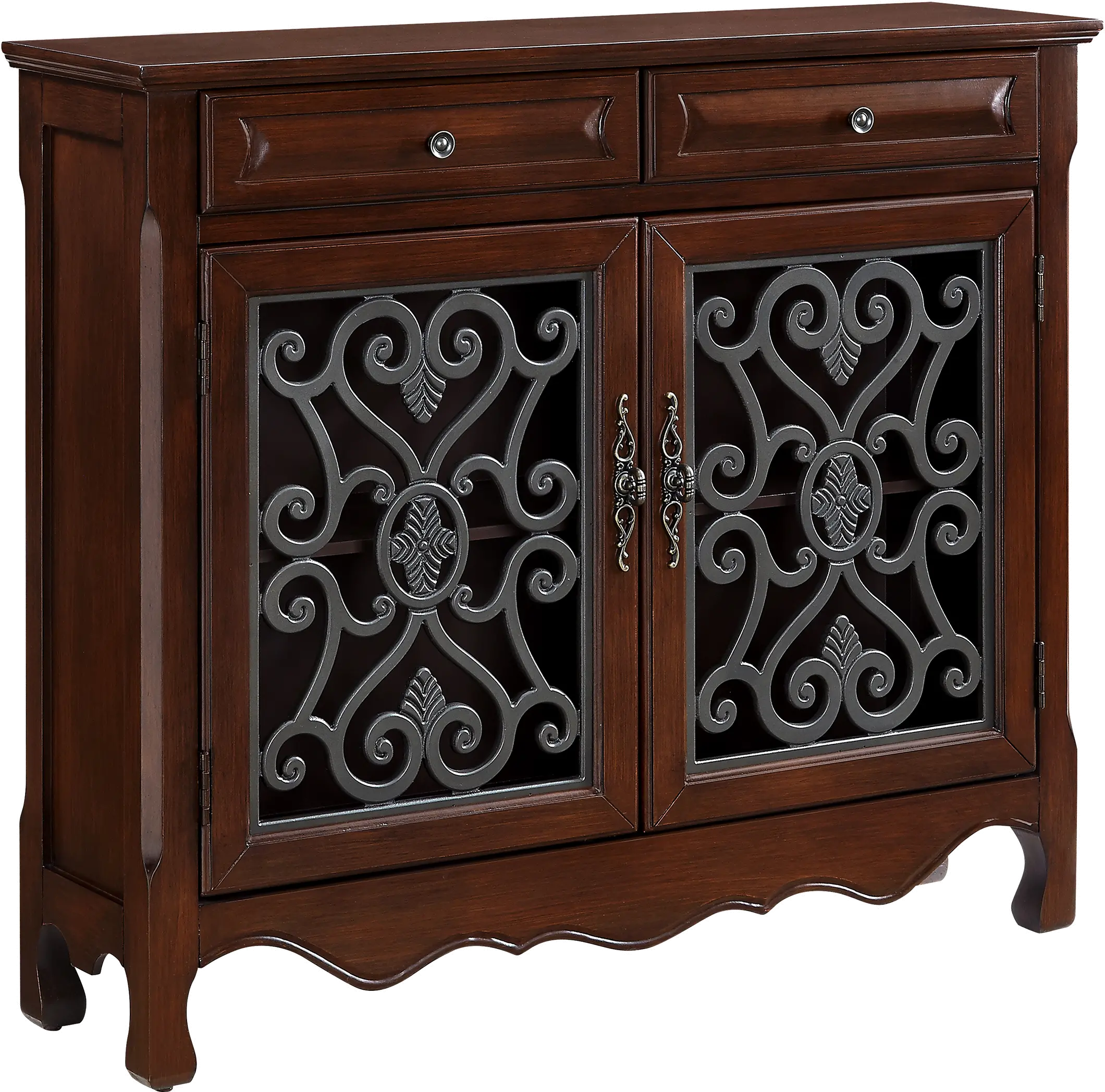 Samira Light Cherry Scroll Console 2-Door 2-Drawer