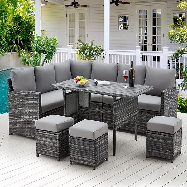 AECOJOY 7 Pieces Patio Furniture Set Outdoor Sectional Sofa Rattan Conversation Set