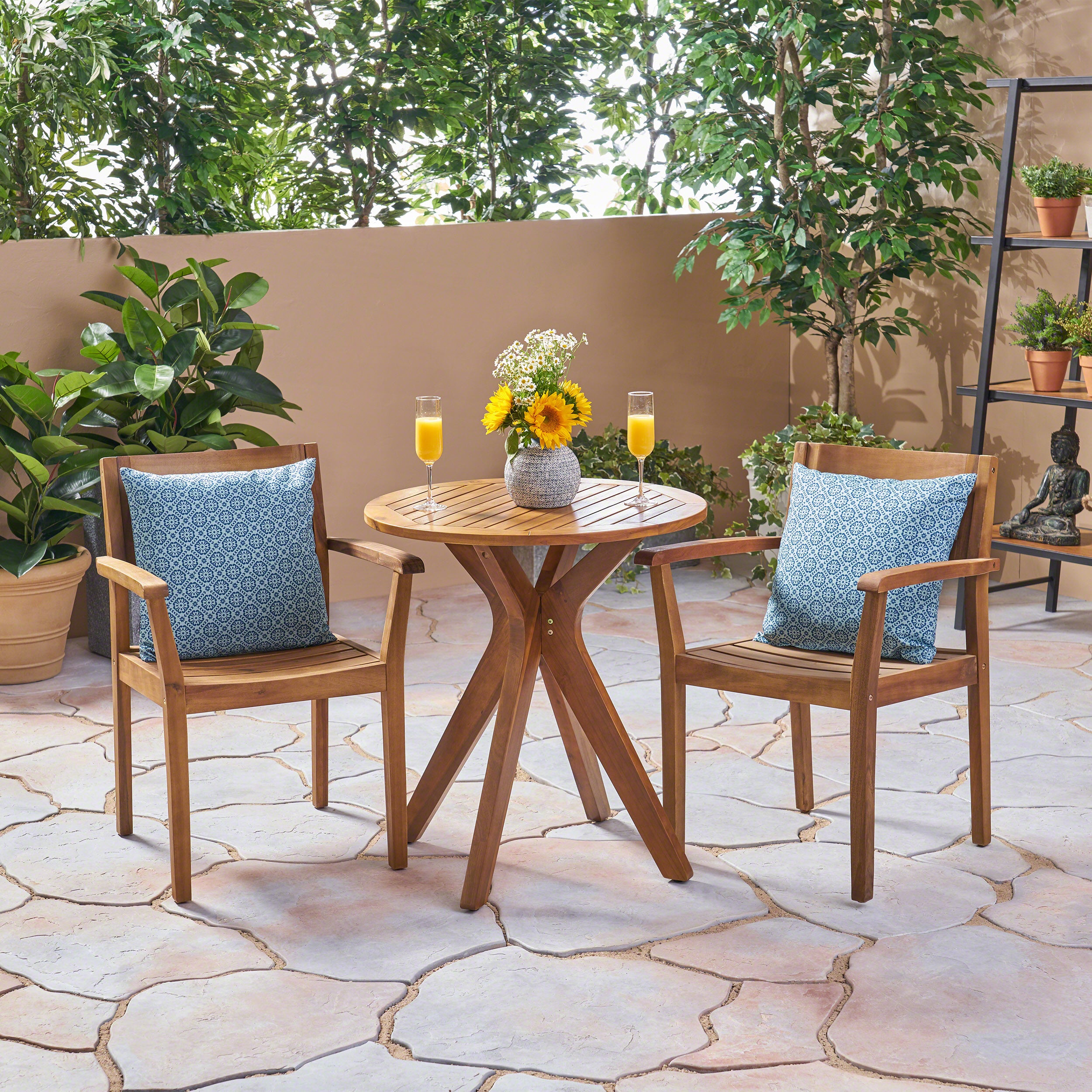 Stanford Outdoor 3 Piece Acacia Wood Bistro Set