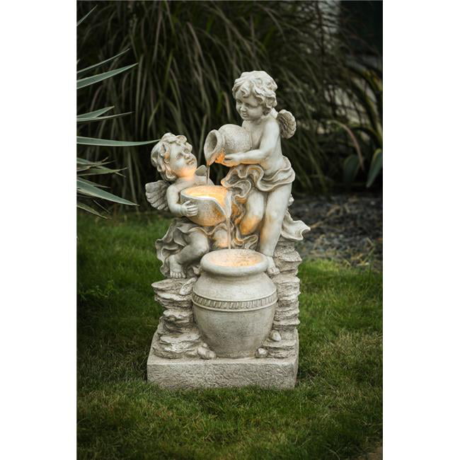 Luxen Home Resin Child Angels Outdoor Fountain with LED Light