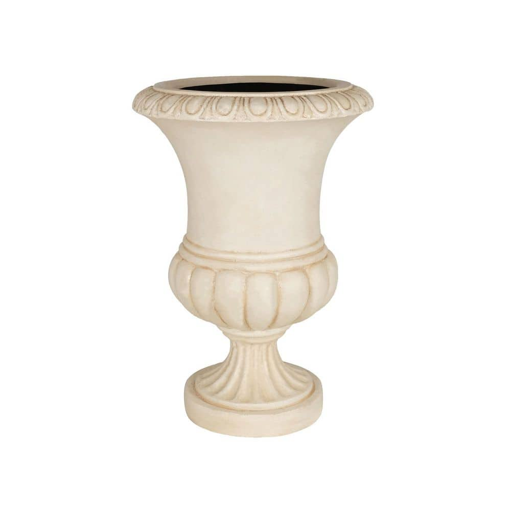 PRIVATE BRAND UNBRANDED Aged White 29 in. Cast Stone Egg and Dart Bulbous Urn Planter LHDPTCAGWH29X20