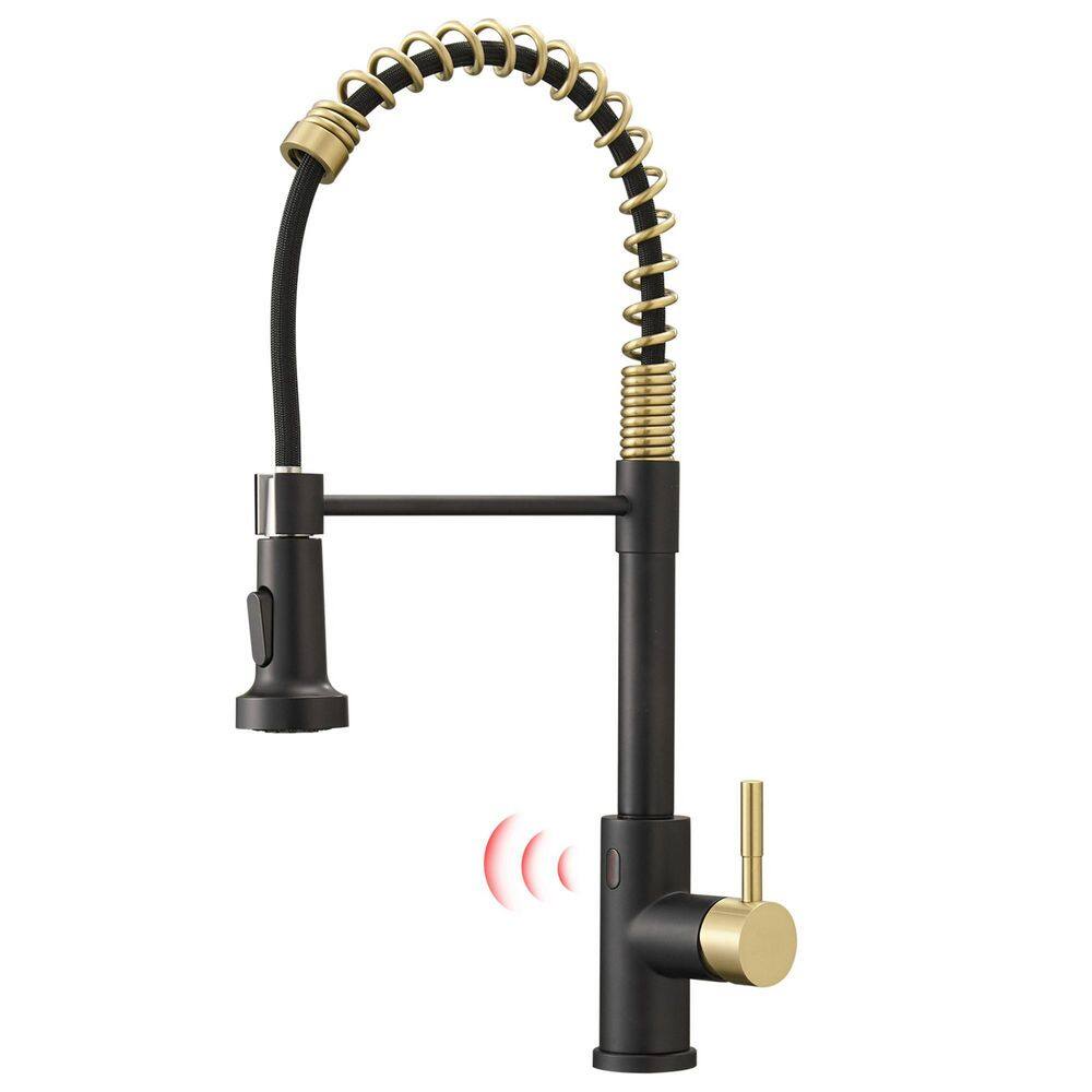 Boyel Living Single Handle Touchless Pull Down Sprayer Kitchen Faucet with Deckplate Included in Black  Brushed Gold BL-IS1306-33BG