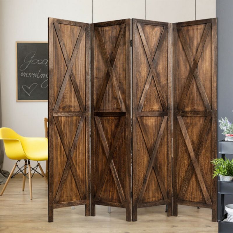 5.6 Ft 4 Panels Folding Wooden Room Divider