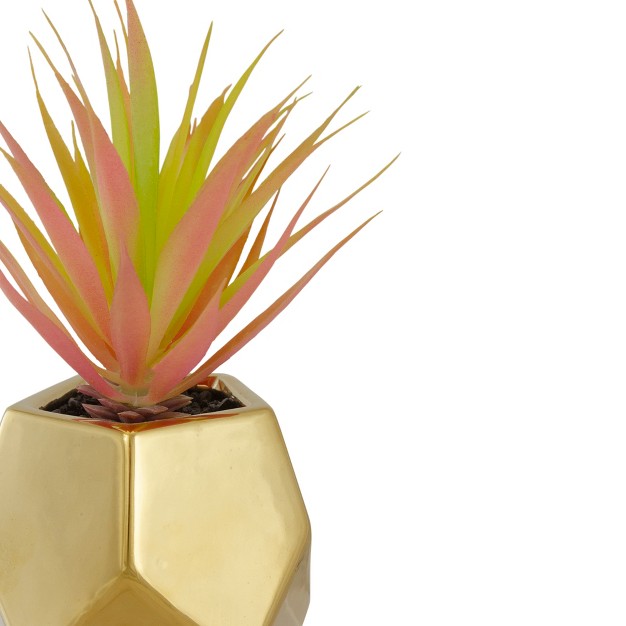 Green Artificial Sword Grass In A Gold Geometric Pot