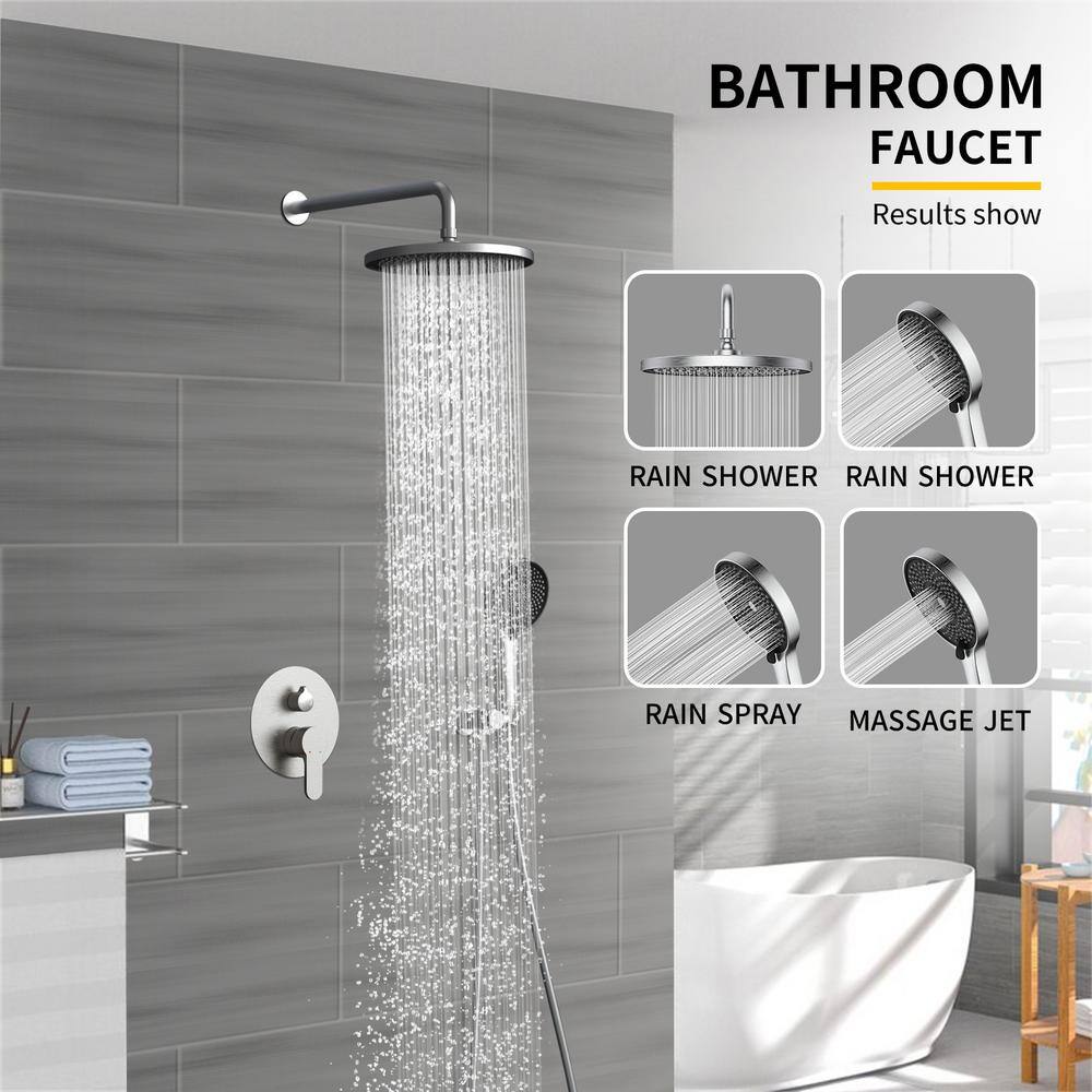 GIVING TREE 4-Spray Patterns 10 in. 2.0 GPM Wall Mount Round Dual Shower Heads Rainfall Shower Head in Brushed Nickel XLHDFFSH0044