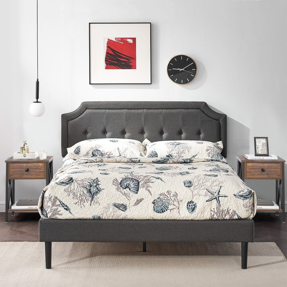 Taomika 3 Pieces Upholstered Platform Bed with Adjustable Headboard and Nightstands Sets