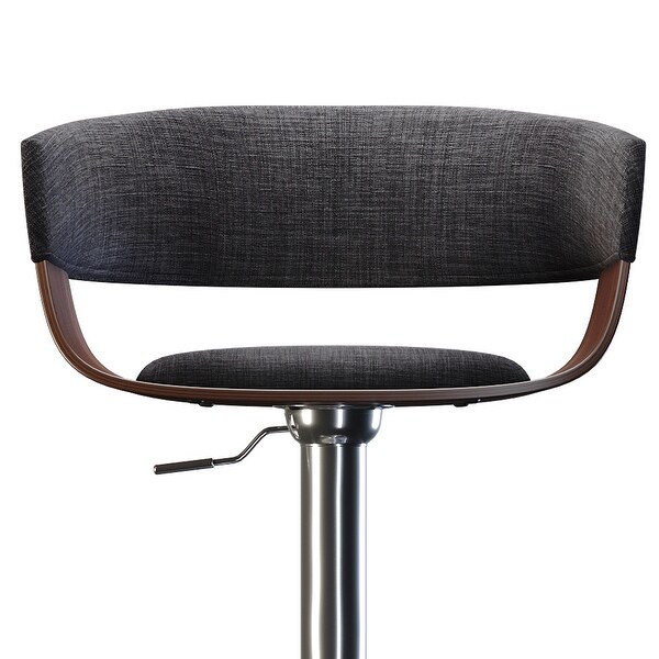 WYNDENHALL Calinda Mid Century Modern Adjustable Swivel Bar Stool in Charcoal Grey Linen Look Fabric