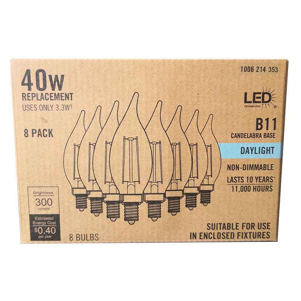 40-Watt Equivalent BA11 Non-Dimmable CEC Clear Glass Filament Vintage Edison LED Light Bulb Daylight (8-Pack) CF35-2C 3.3W 120V E12 5000K Ra90