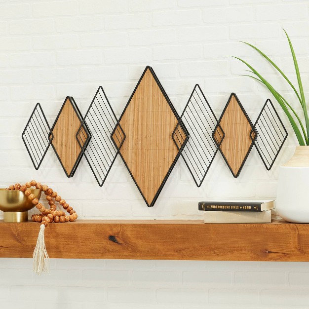 X 42 quot Bamboo Geometric Overlapping Diamond Wall Decor With Metal Wire Brown Olivia amp May