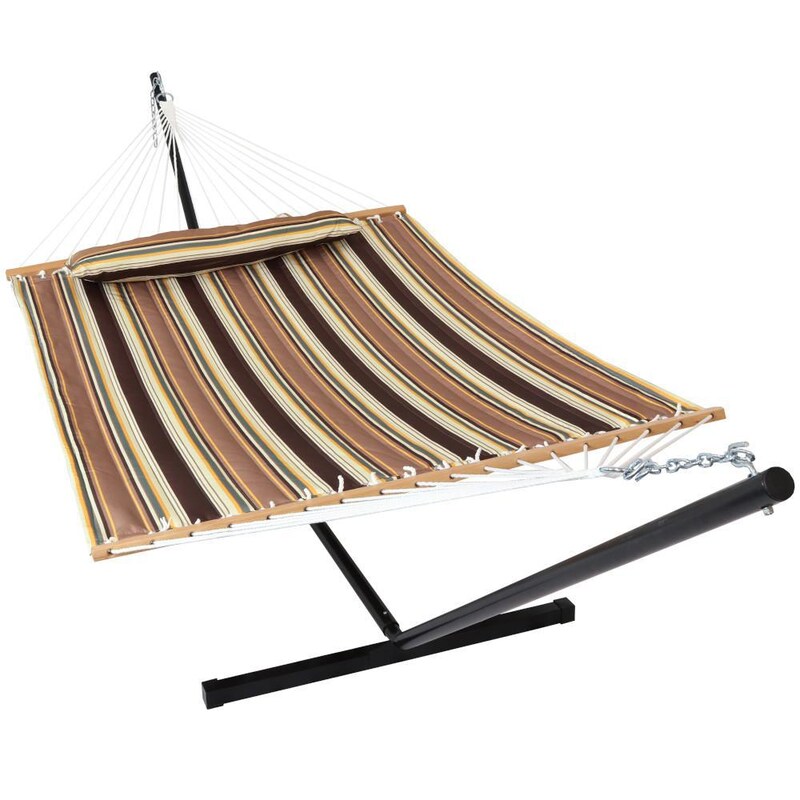 Ultimate Patio Quilted Hammock w/ 12-Foot Stand， Spreader Bar， and Detachable Pillow