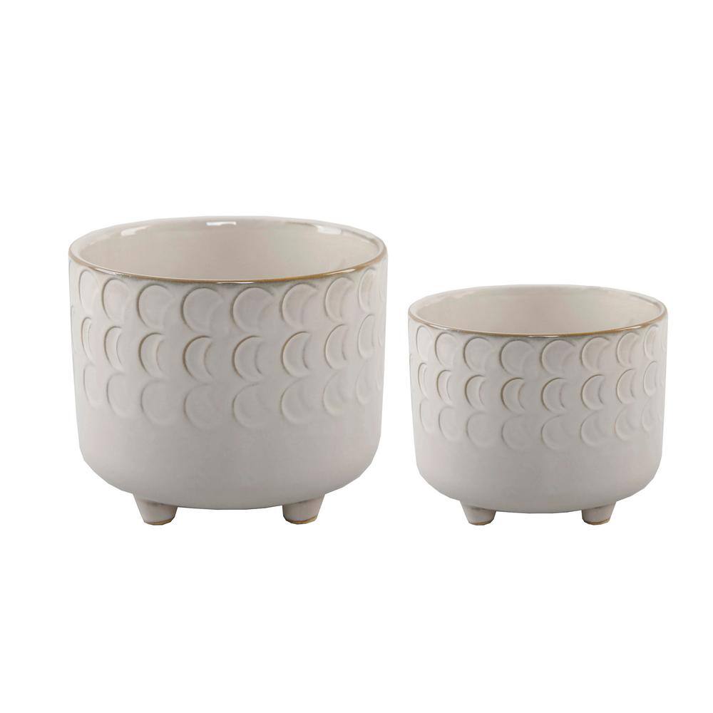 Flora Bunda 6 in. and 4.75 in. Ivory White Small Moon Phase Ceramic Footed Planter Mid-Century Planter(Set of 2) CT1093E2-IVORY