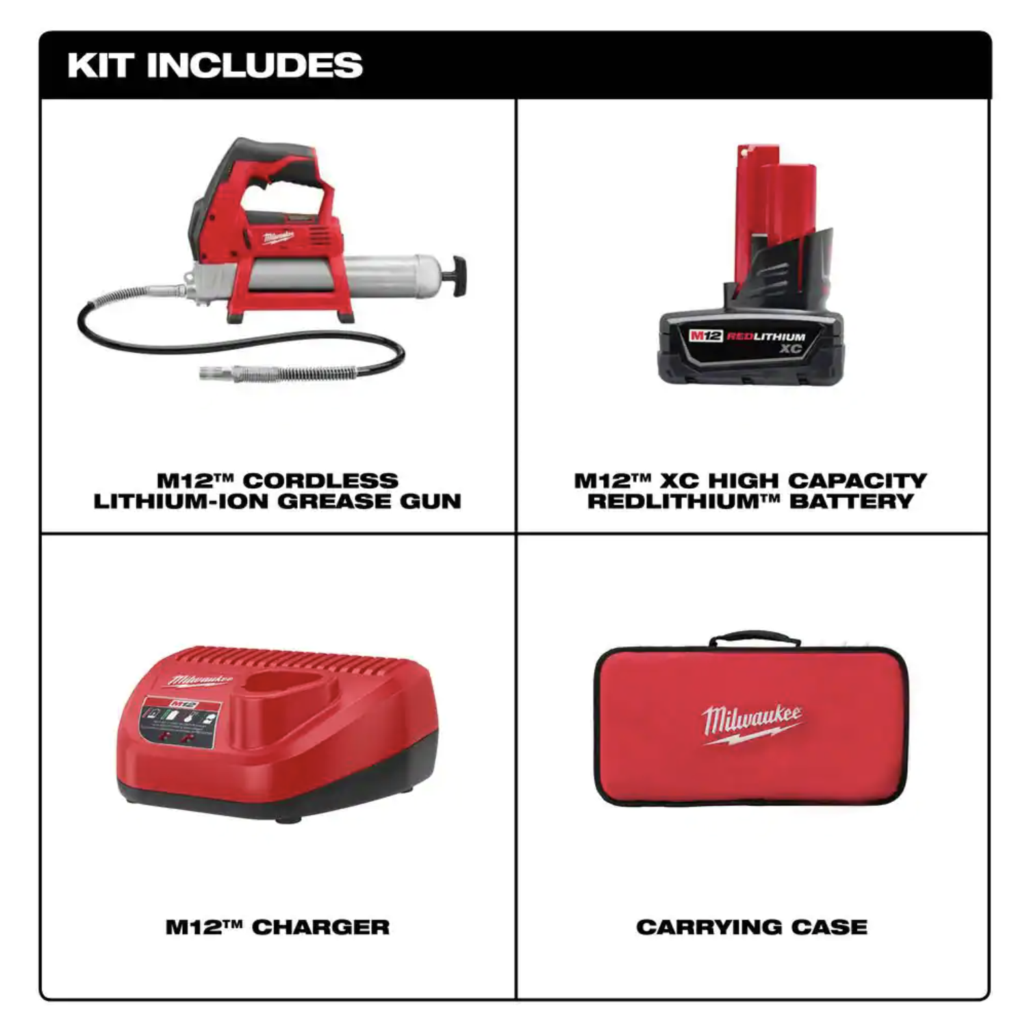 Milwaukee M12 12V Lithium-Ion Cordless Grease Gun Kit， 2446-21XC