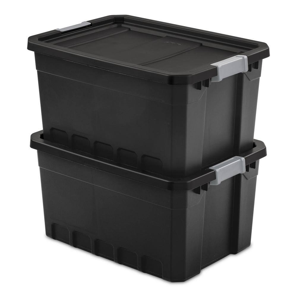 Sterilite 19 gal. Rugged Industrial Stackable Storage Tote with Lid in Black (6-Pack) 6 x 14869006