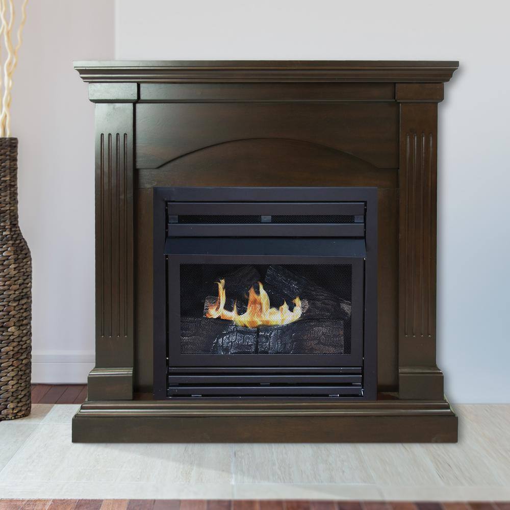 Pleasant Hearth 20000 BTU 36 in. Compact Convertible Ventless Propane Gas Fireplace in Tobacco VFF-PH20LP-2T2