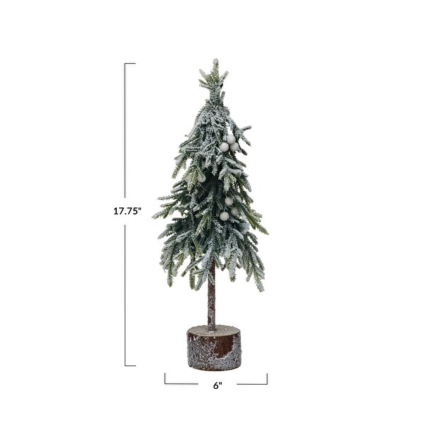 Faux Fir Tree with Wood Base and Snow Finish