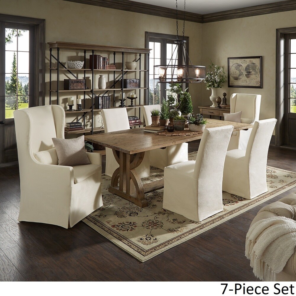 Paloma Reclaimed Wood Rectangular Dining Set with Cream Cotton Chairs by iNSPIRE Q Artisan