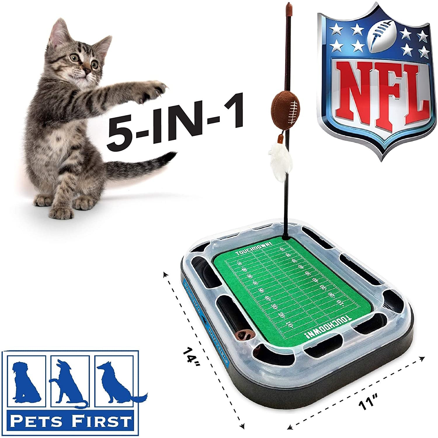 NFL Carolina Panthers Cat Scratcher Toy with Catnip Plush and Feather Cat and Kitty Toy