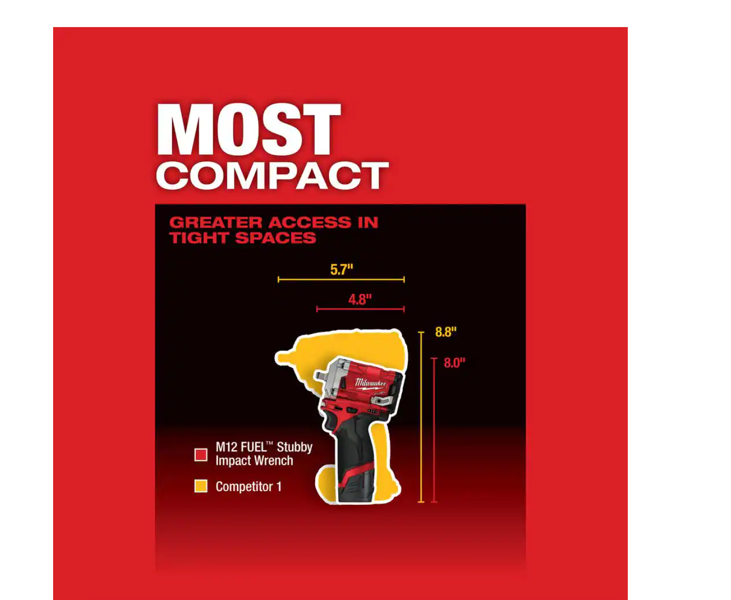 Milwaukee 2554-20-48-11-2420 M12 FUEL 12V Stubby 3/8 in. Lithium-Ion Brushless Cordless Impact Wrench with M12 2.0Ah Battery