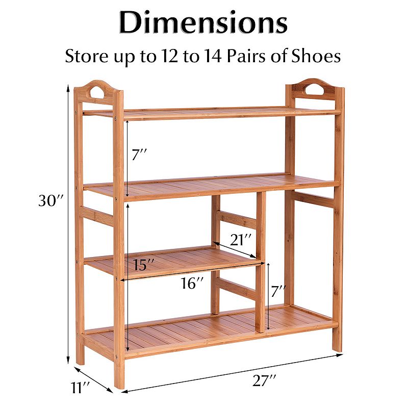 4 Tiers Multifunction Wicker Storage Shoe Rack for Entryway Hallway