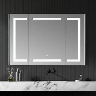 Altair Bojano 48 in. W x 32 in. H Medium Rectangular Silver RecessedSurface Mount Medicine Cabinet with Mirror and Lighting 760048-LED-MC