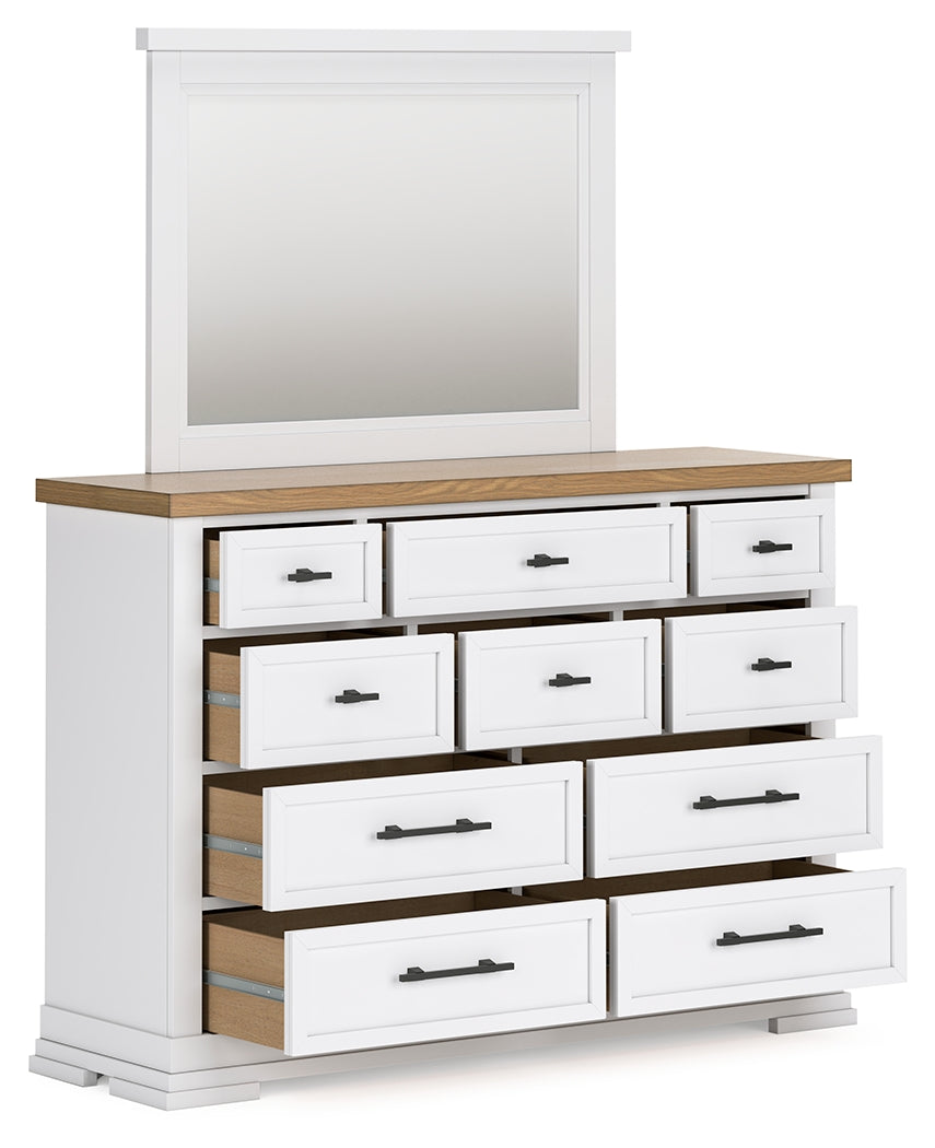 (Online Special Price) Ashbryn White/Natural California King Panel Storage Bedroom Set with Dresser and Mirror