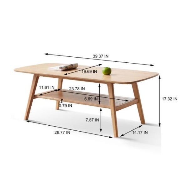 Solid Wood Center Low Table with Storage Shelf