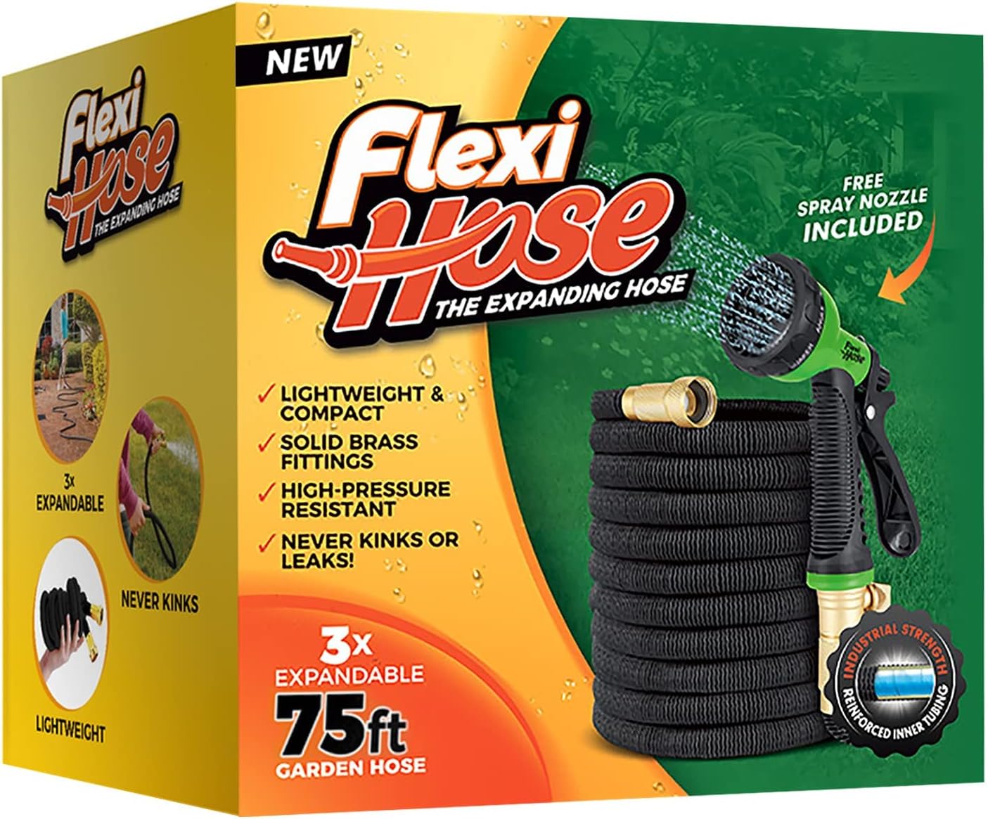 Flexi Hose with 8 Function Nozzle Expandable Garden Hose, Lightweight & No-Kink Flexible Garden Hose, 3/4 inch Solid Brass Fittings and Double Latex Core, 50 ft Blue Black