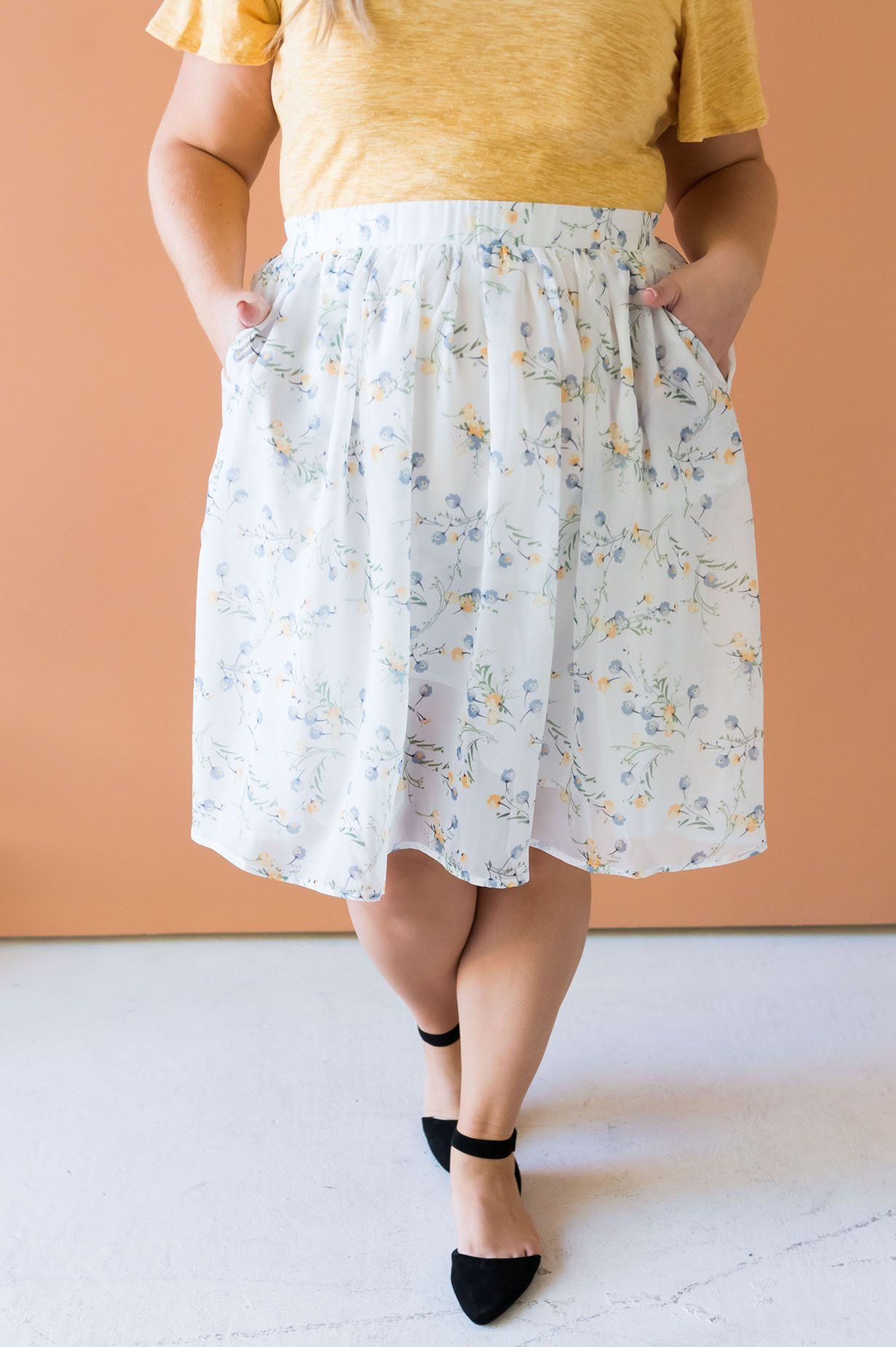 Blue & Yellow Poppy Chiffon Skirt