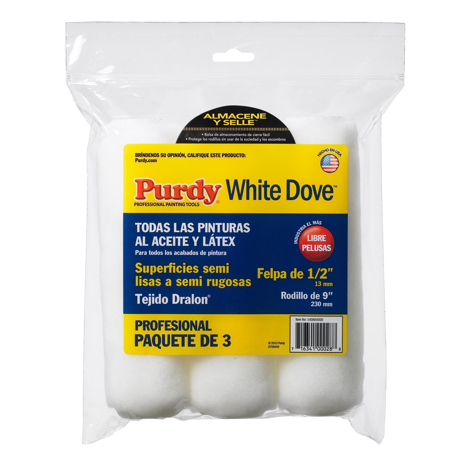 Purdy White Dove Woven Dralon Fabric 9 in. W X 1/2 in. Paint Roller Cover 3 pk