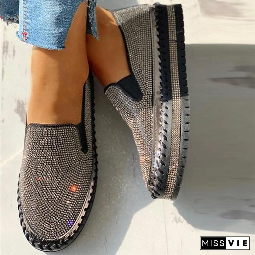 Women Casual Fashion Rhinestone Slip-on Loafers/ Sneakers