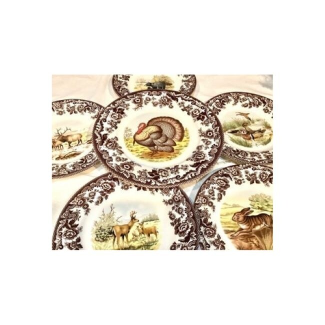 Spode Woodland Salad Plates Set of 4 Turkey Motif   8 Inch