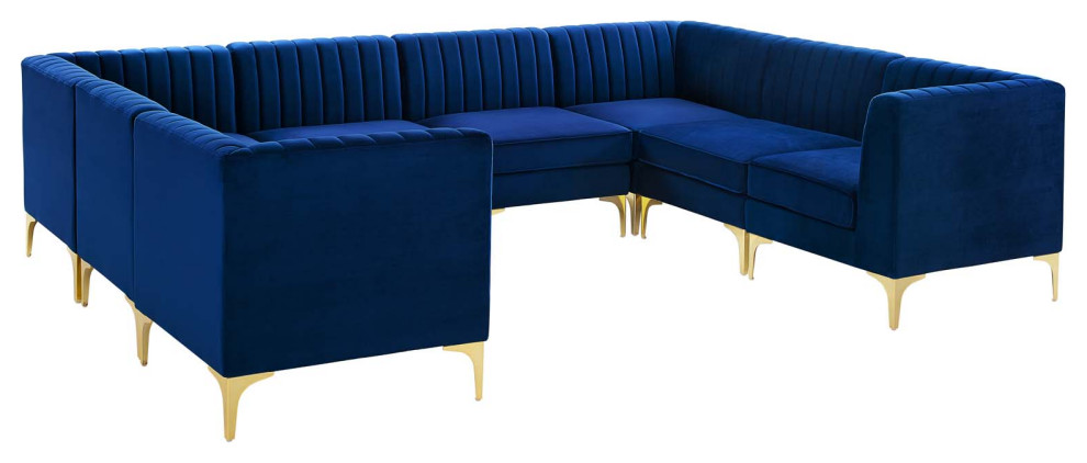 Triumph Channel Tufted Performance Velvet 8 Piece Sectional Sofa   Midcentury   Sectional Sofas   by Homesquare  Houzz