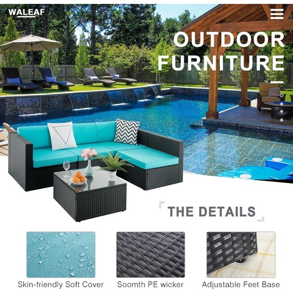 Bossin 5 Pieces Outdoor Patio Furniture Sets Patio Sofa，Outdoor Indoor Wicker Conversation Set with Table