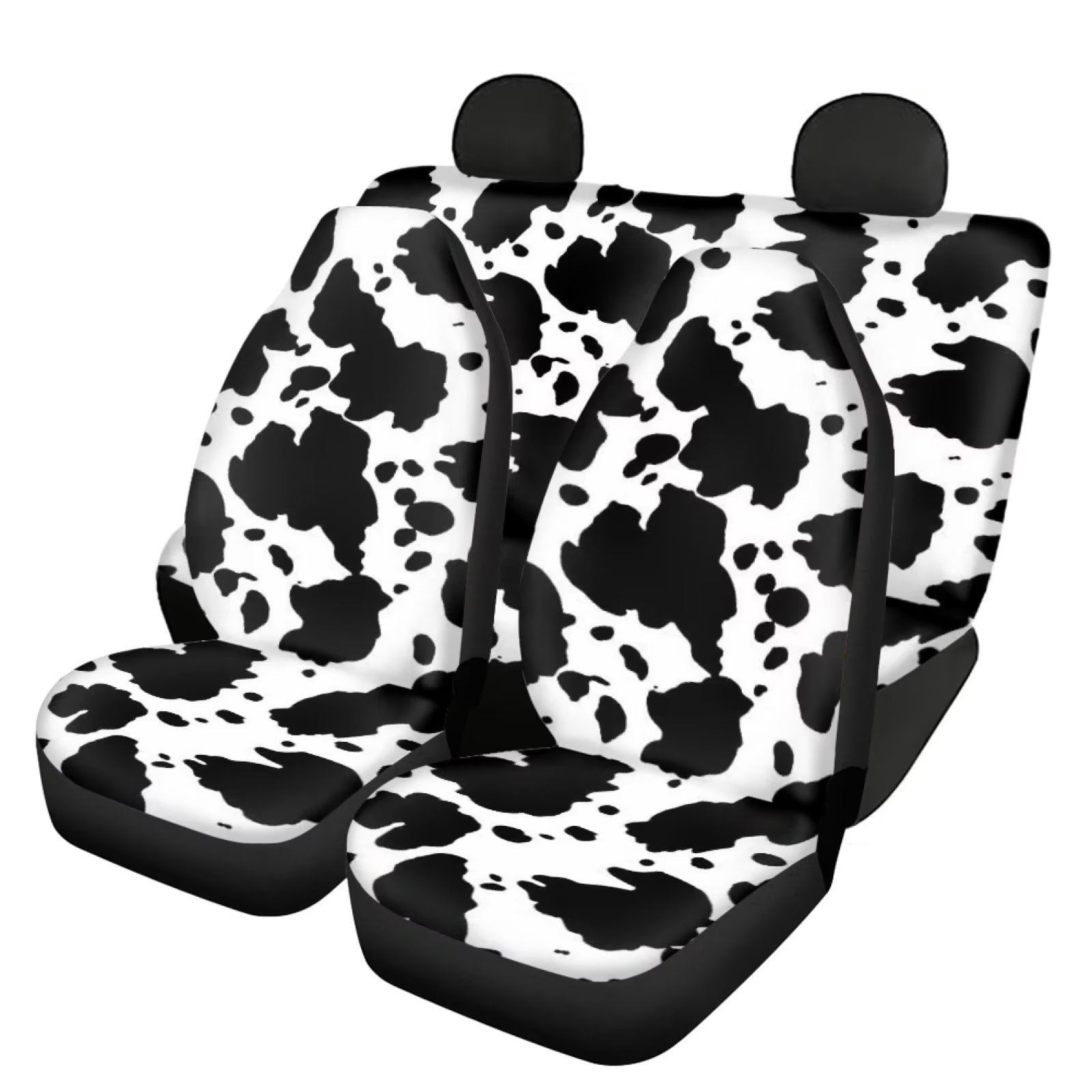 Diaonm Auto Seat Cover for Car Full Set 4 Piece Women Black and White Cow Seat Covers for Car Truck Auto SUV Van Car Accessories Front and Rear Bench Cushion Cover