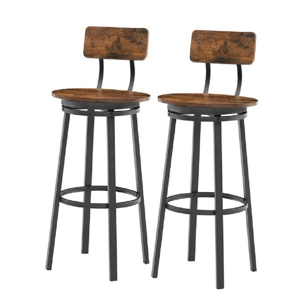 2Pcs Industrial Style Oval Bar Stools with Metal Legs