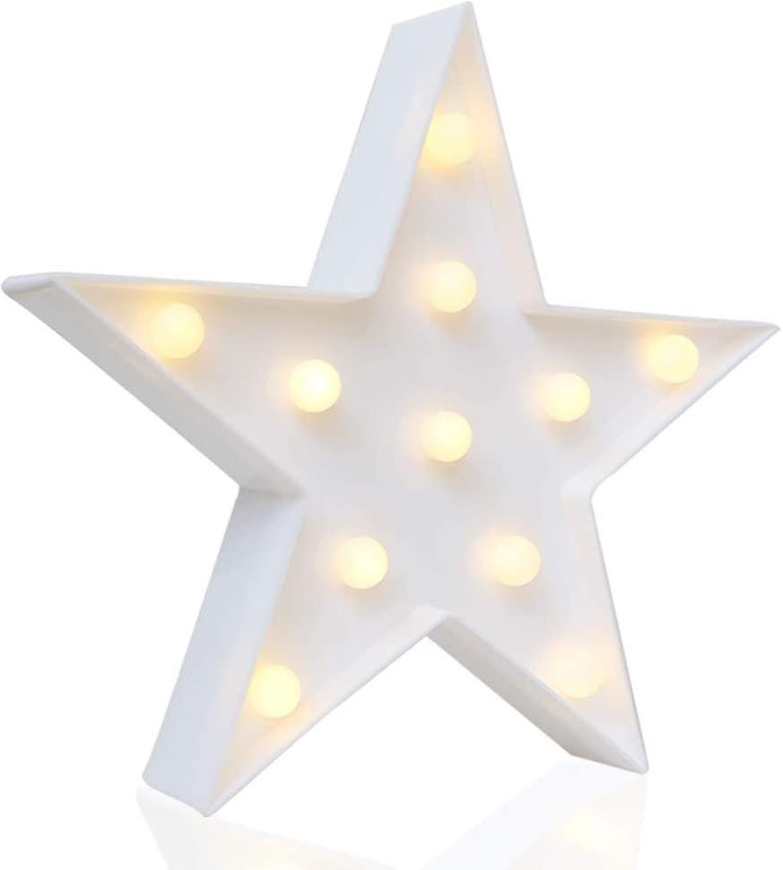 Designer Star Marquee Sign Lights， Warm White Led Lamp - Living Room， Bedroom Table and Wall Christmas Decoration For Kids and Adults - Battery Po