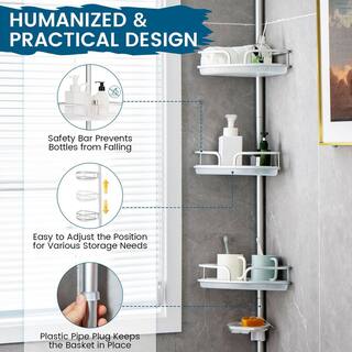 Costway 4-Tier Tension Corner Shower Caddy Aluminum Pole Adjustable Bathroom Shelves BA7791