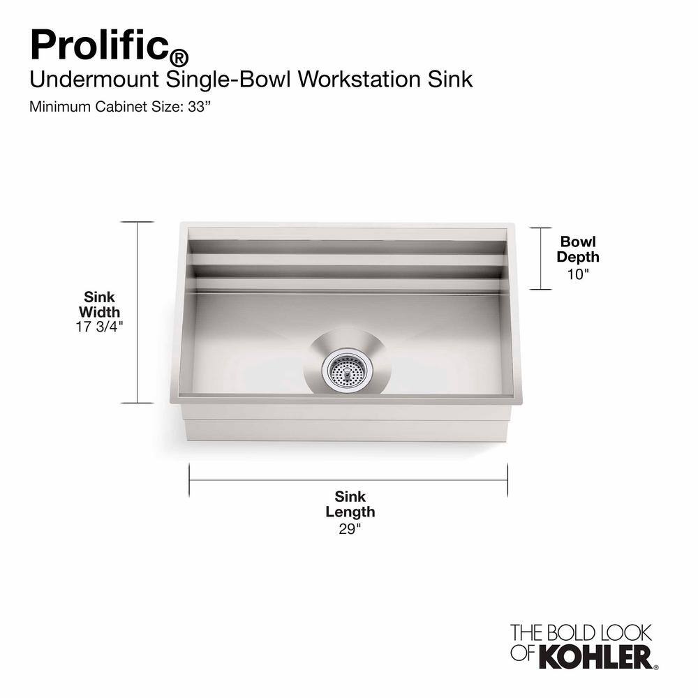 KOHLER Prolific Undermount Stainless Steel 29 in. L Single Bowl Kitchen Sink K-23651-NA