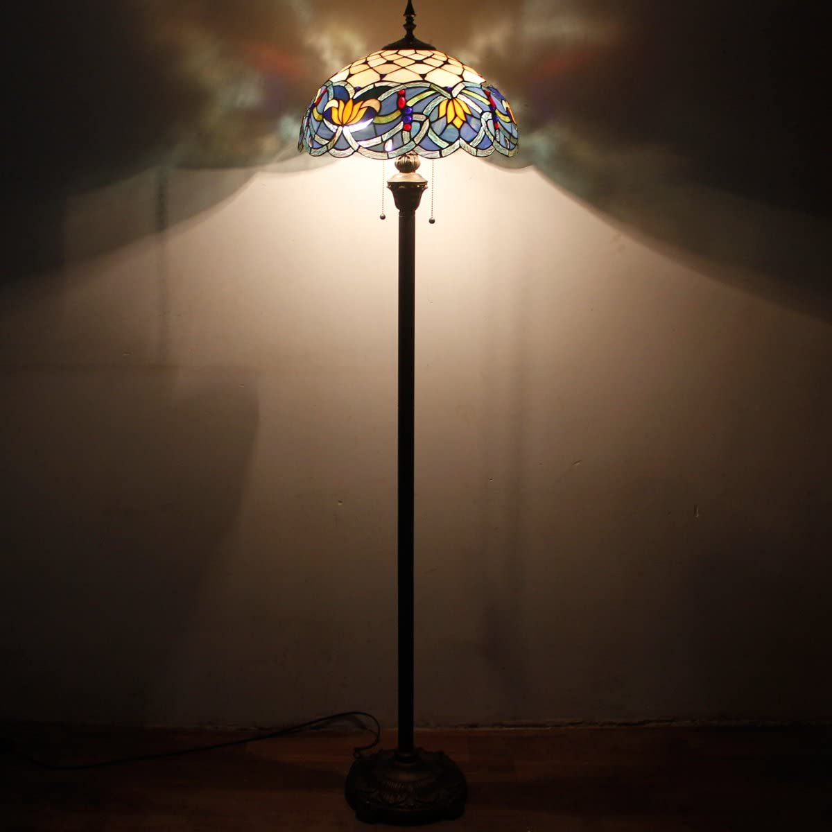 BBNBDMZ Tiffany Floor Lamp Blue Lotus Stained Glass Flower Standing Reading Light 16X16X64 Inches Antique Pole Corner Lamp Decor Bedroom Living Room  Office S220 Series