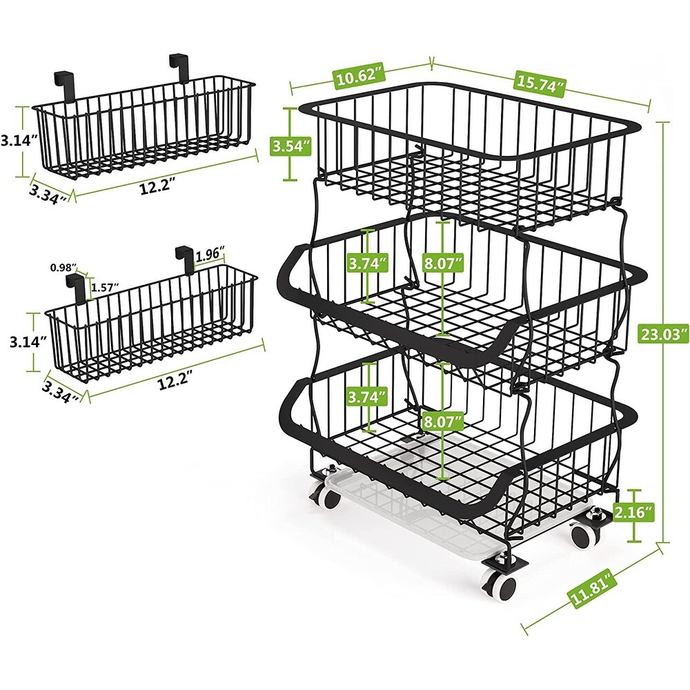 Stackable Metal Wire Basket Cart with Rolling Wheels